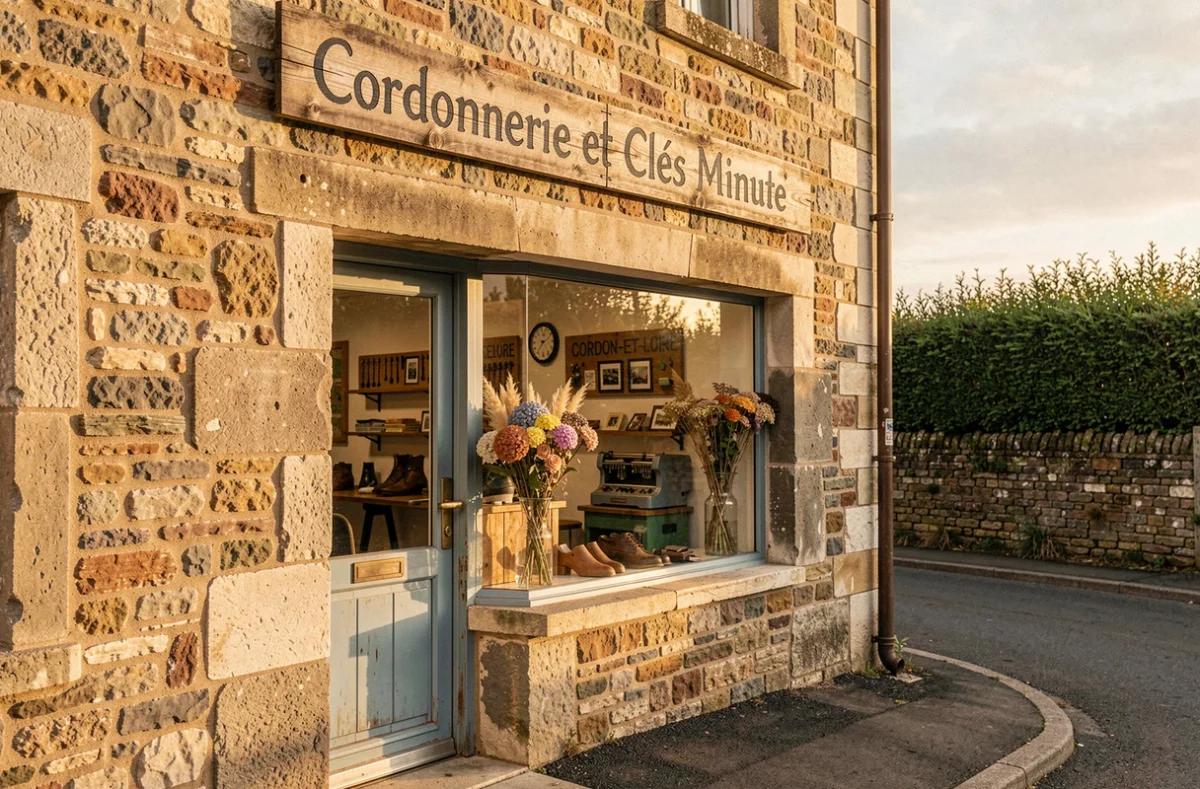 Devanture de la Cordonnerie et Clés Minute à Brissac, serrurerie en zone rurale du Maine-et-Loire