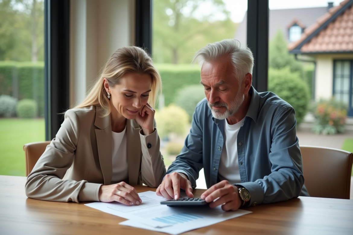 Couple de milieu d'âge examinant des documents immobiliers