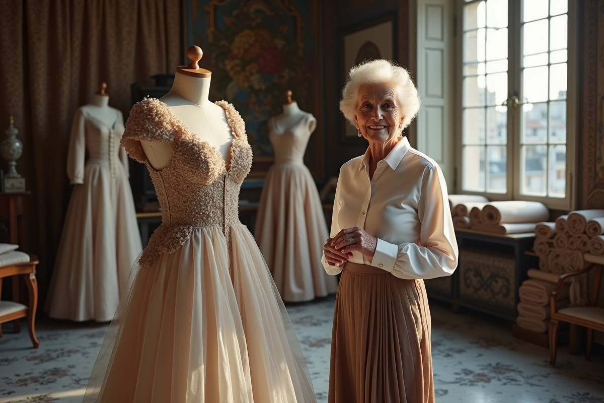 Couturiere posant à côté d