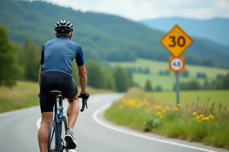 Cycliste homme en pleine nature sur route rurale