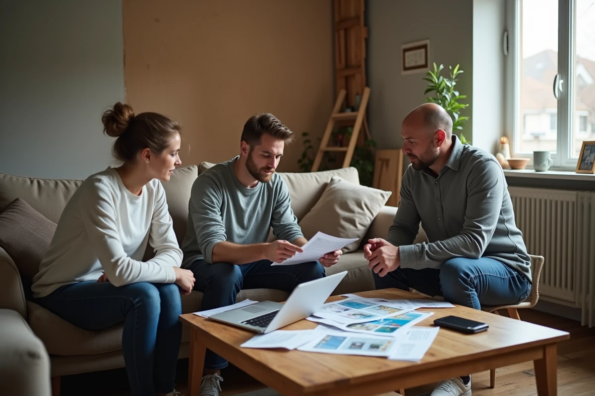 Entrepreneur discutant avec un couple dans le salon