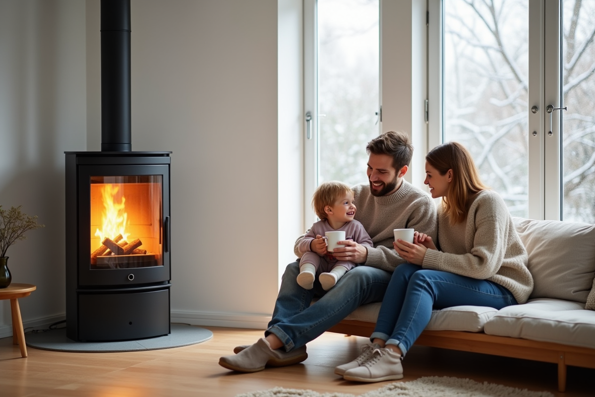 Famille souriante assise près d