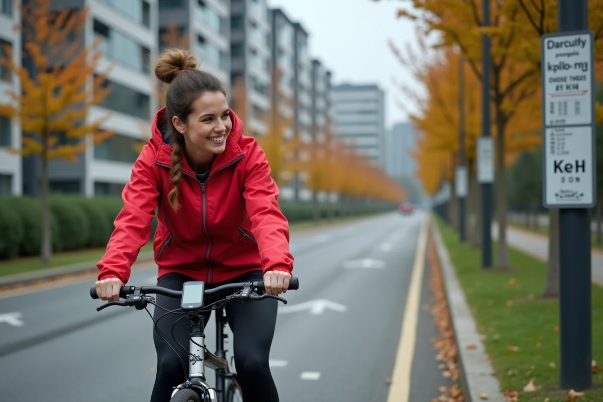 Femme cycliste urbaine regardant GPS sur vélo