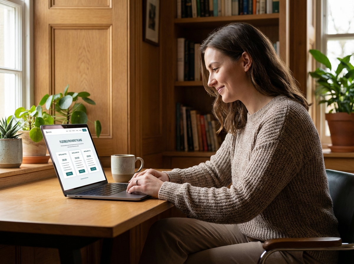 Jeune femme souriante utilisant un ordinateur pour un plan de paiement