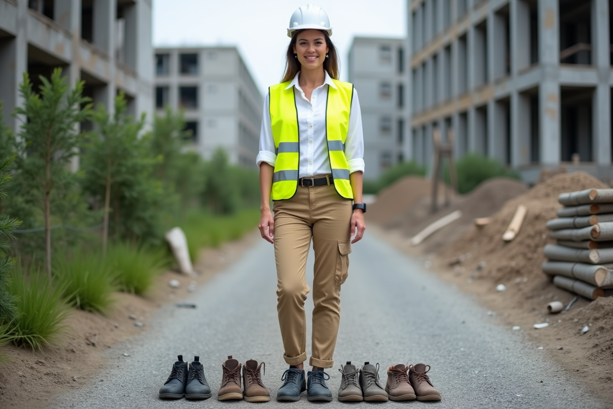 Gestionnaire de chantier présentant des chaussures de sécurité légères