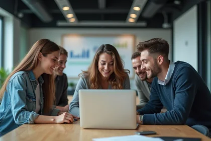Groupe de collègues au bureau en réunion collaborative