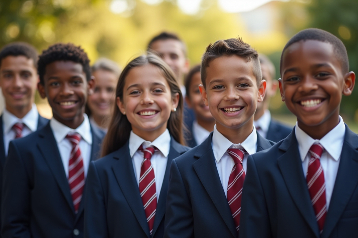 Groupe de jeunes lauréats fiers en plein air souriants