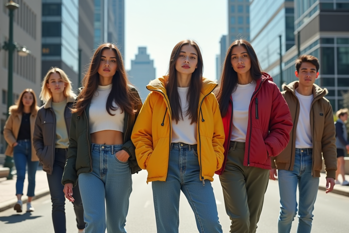 Groupe de jeunes en streetwear dans une ville dynamique