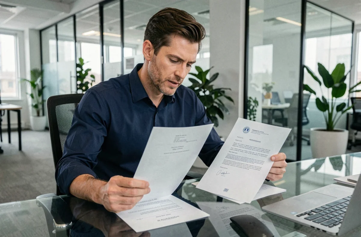 Homme comparant une lettre de rejet administrative et une lettre de recours rédigée pour éviter les erreurs courantes