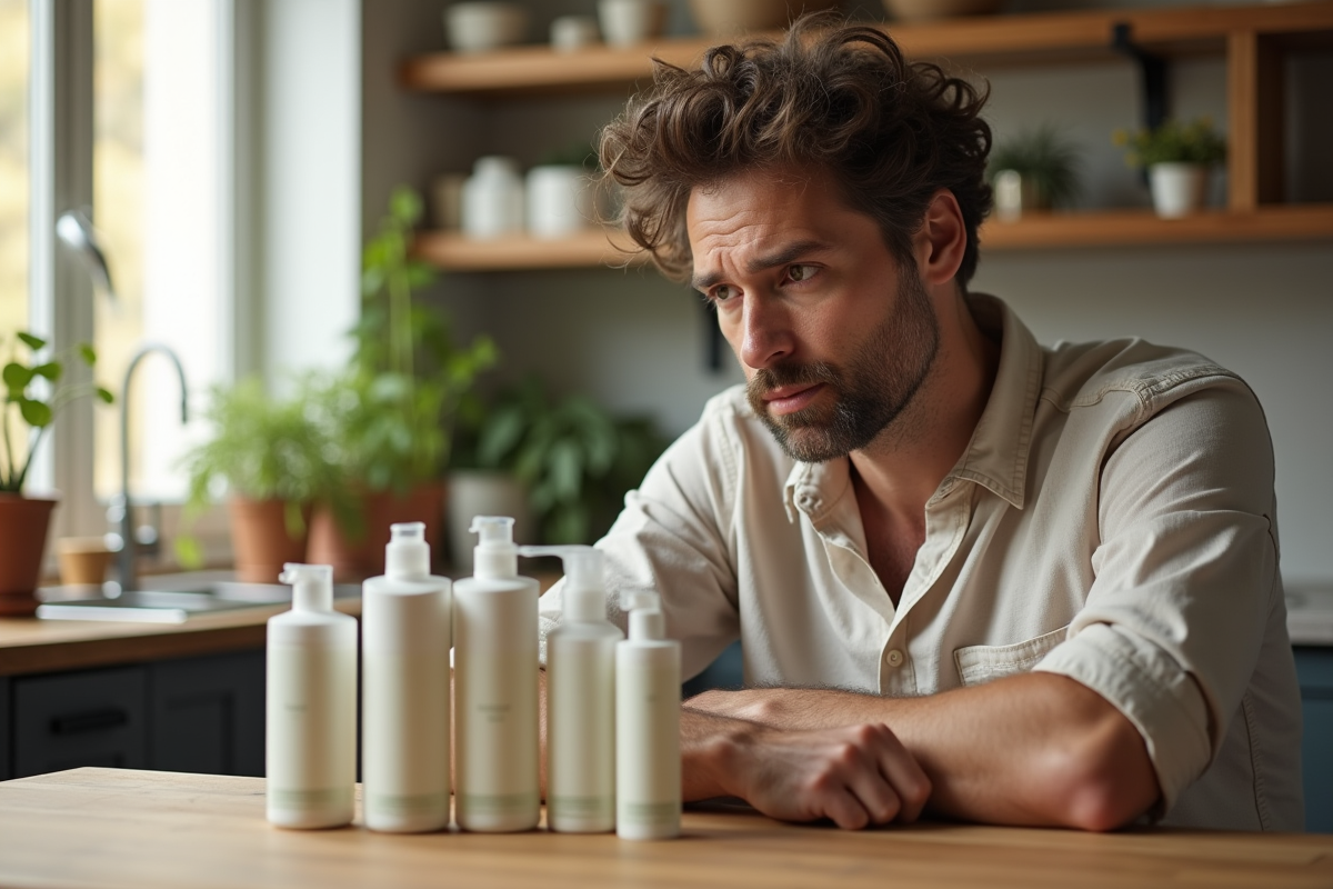 Homme moyenâgeux regardant des produits capillaires