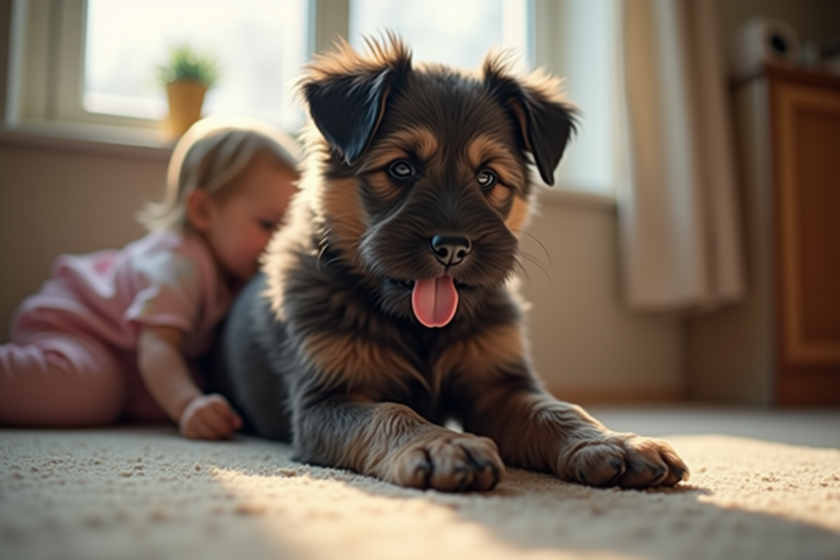 Chiot berger bernois jouant avec un enfant à l