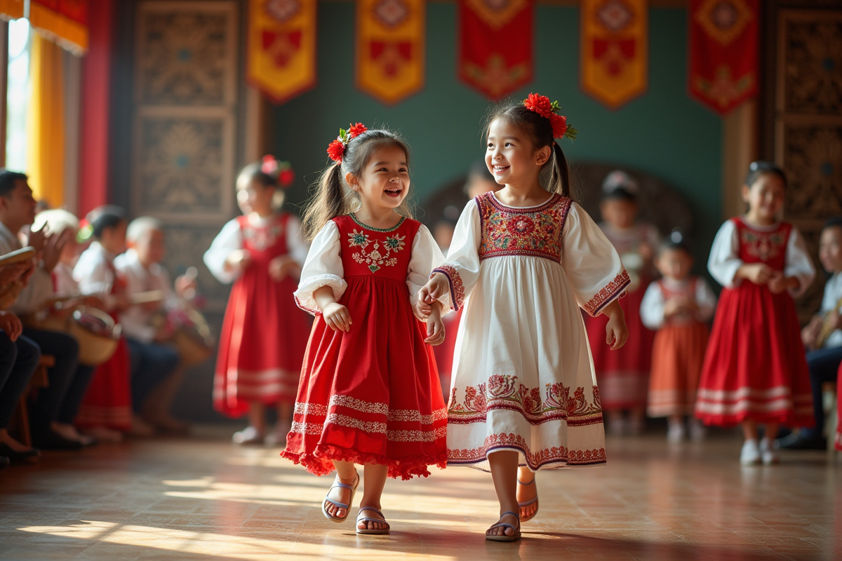 Jeune femme et petite fille dansant lors d