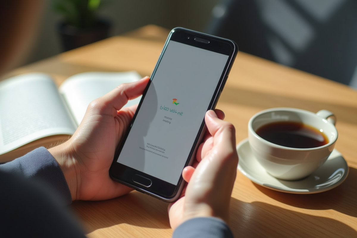 Mains tenant un smartphone avec application éducative en gros plan