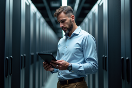 Homme professionnel informatique dans un centre de données