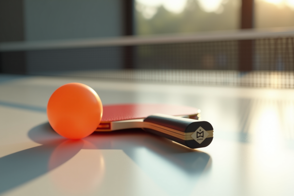 Raquette de tennis de table neuve sur table blanche