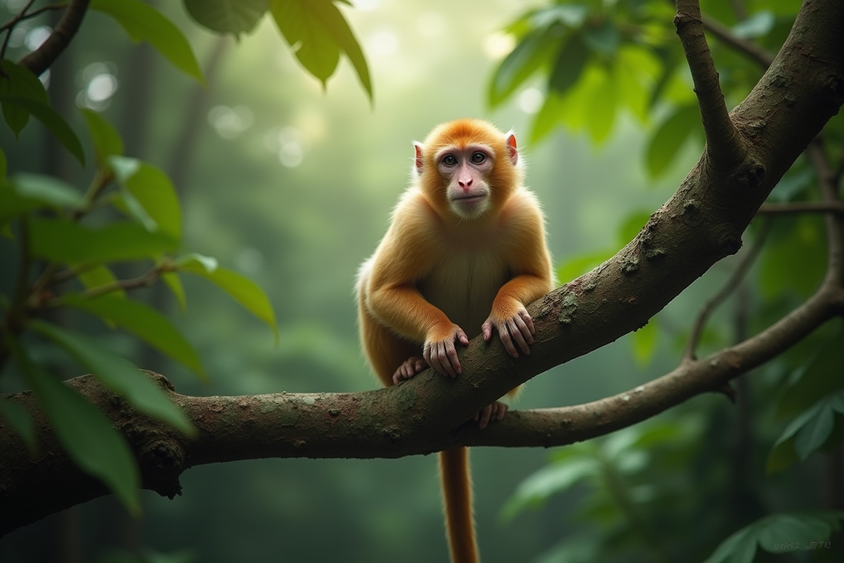 Singe proboscis dans la forêt dense en pleine journée