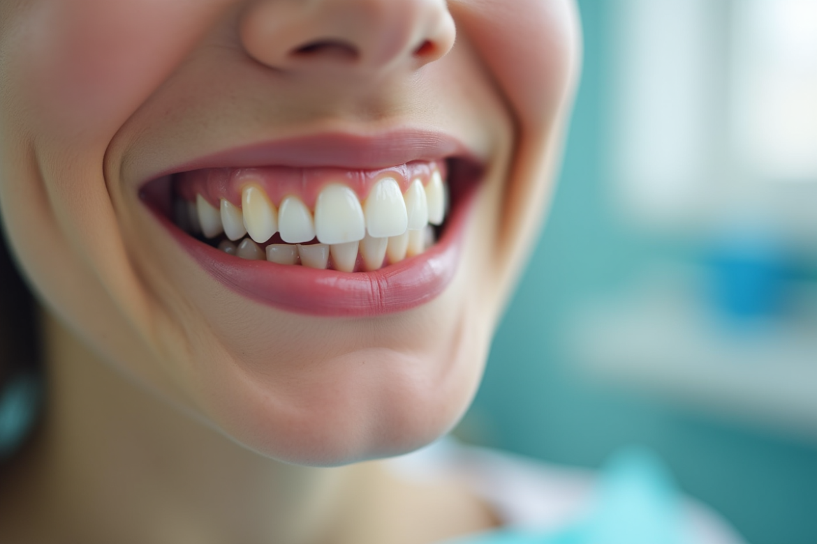Jeune adulte souriant montrant ses dents blanches naturelles
