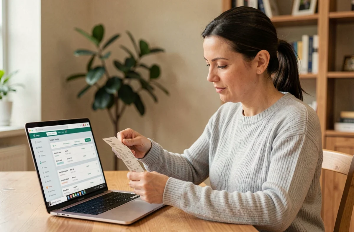 Femme consultant un suivi de colis LP Collect sur son ordinateur portable à son bureau à domicile